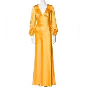 Ieena for Mac Duggal V-Neck Princess Bell Long Dress yellow gown plus size 14